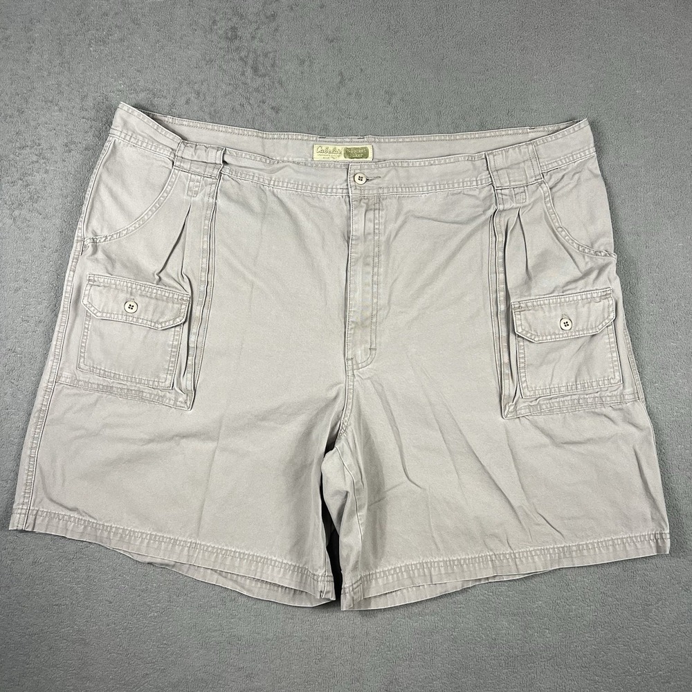 Cabela's Mens Size 50 7 Pocket Hiker Khaki Canvas Cargo Shorts Flat Front EUC